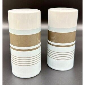 Nautica West End contemporary blue brown stripe pattern salt & pepper stoneware